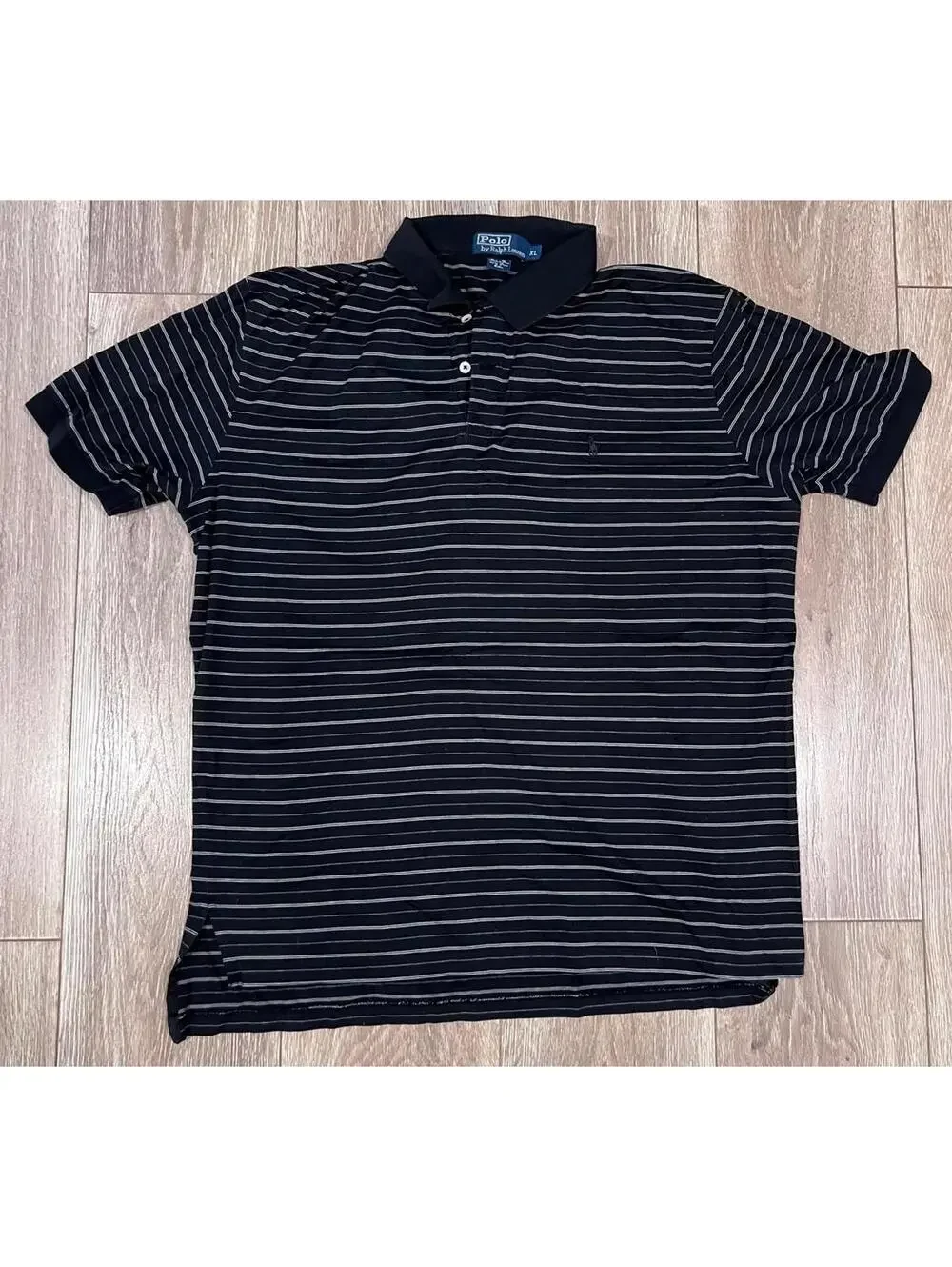Ralph Lauren Men's Polo Shirt Black with White Pinstripes XL